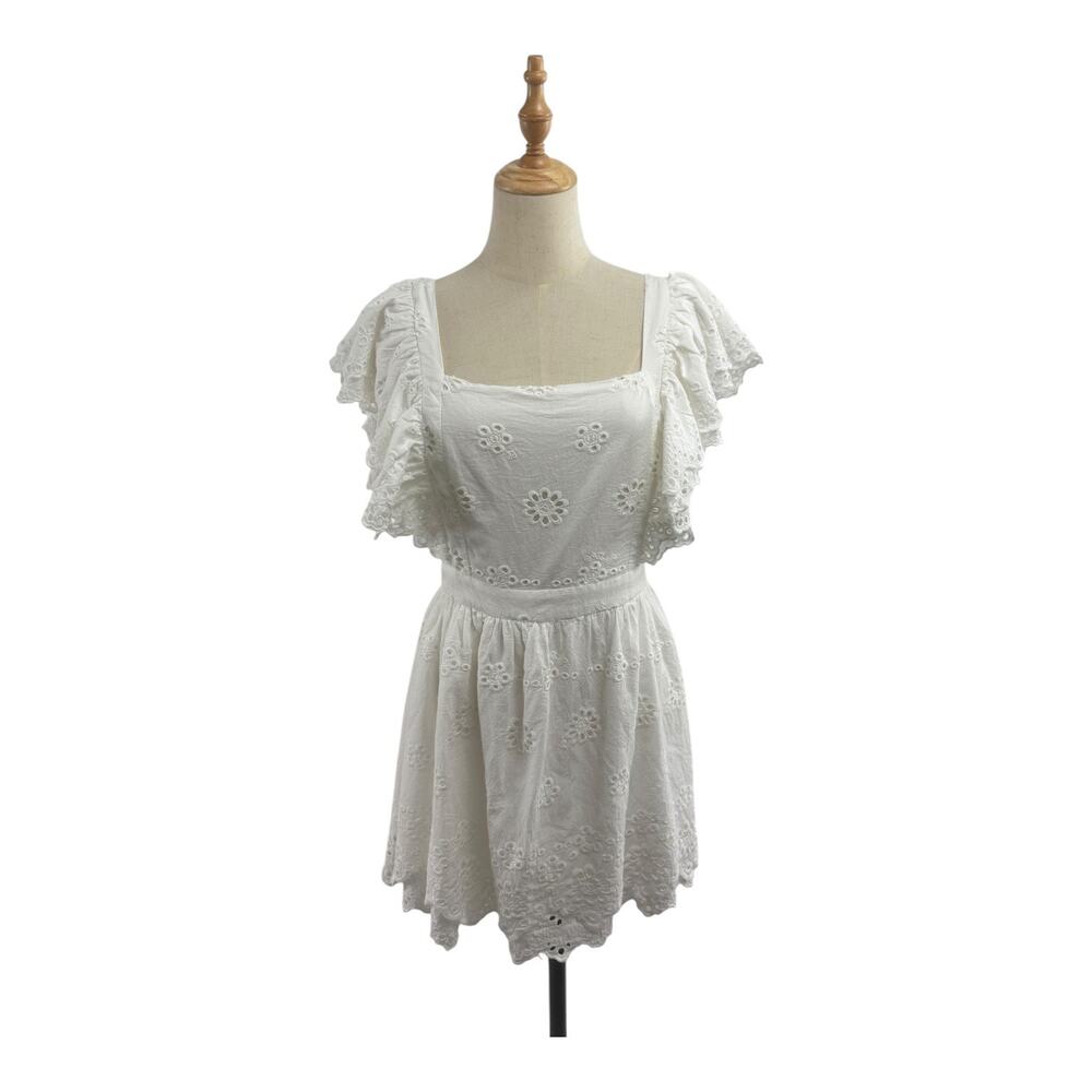 Lulu*s White Cottage Core Eyelet Babydoll Dress/Top, Size M